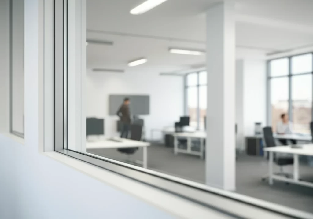 Modern frameless glass window in bright interior