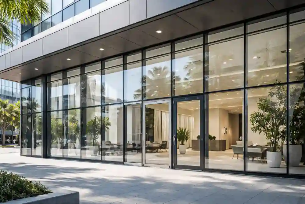 commercial glass façade with high-grade double-glazed panels